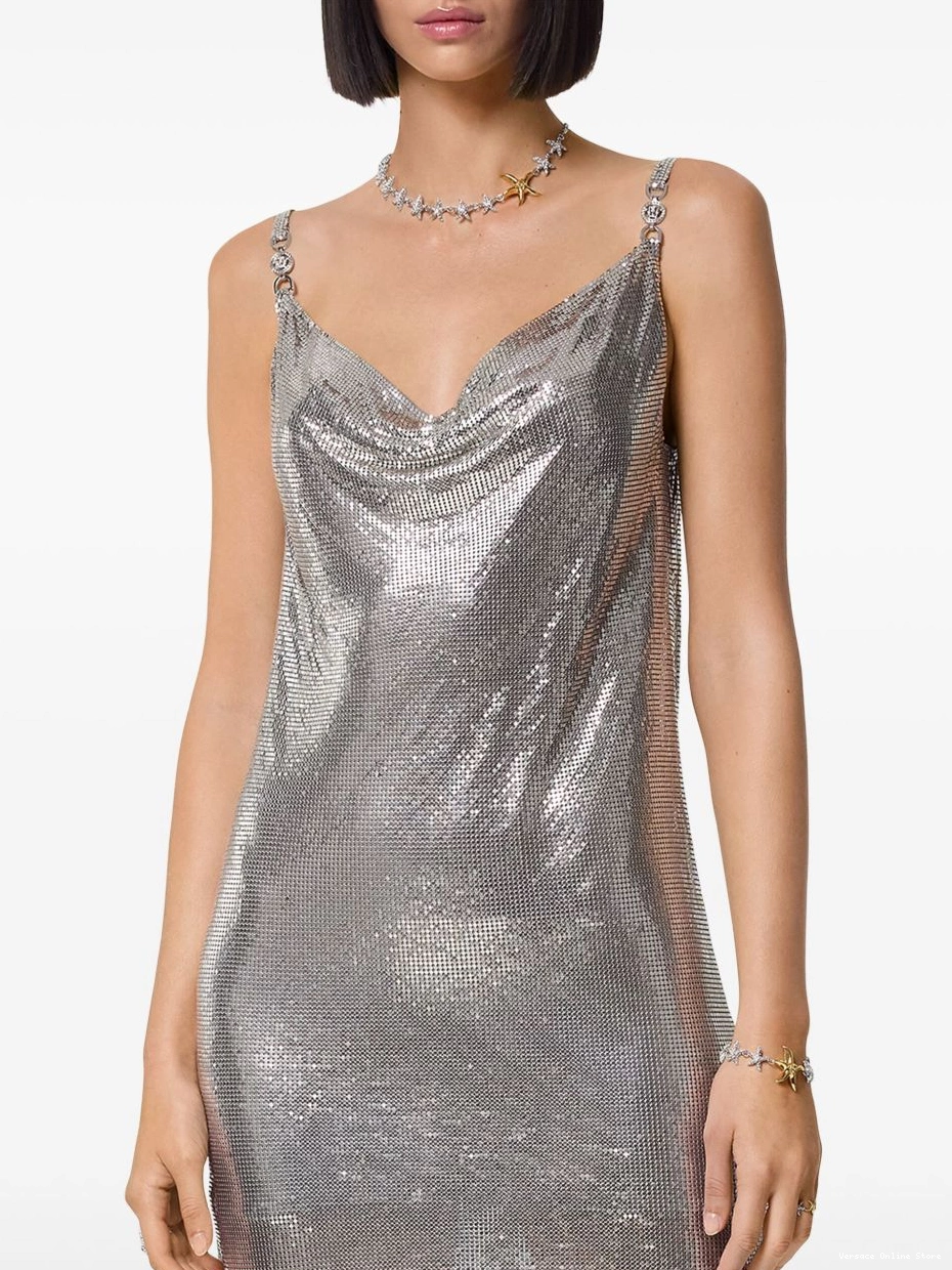 Affordable mini mesh cowl-neck Versace dress Women 0710